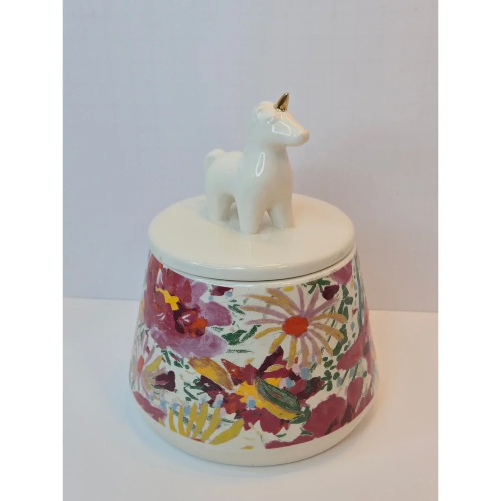 Opalhouse Unicorn Canister Ceramic Trinket Treat Jar‎ with Lid Floral Gold Horn